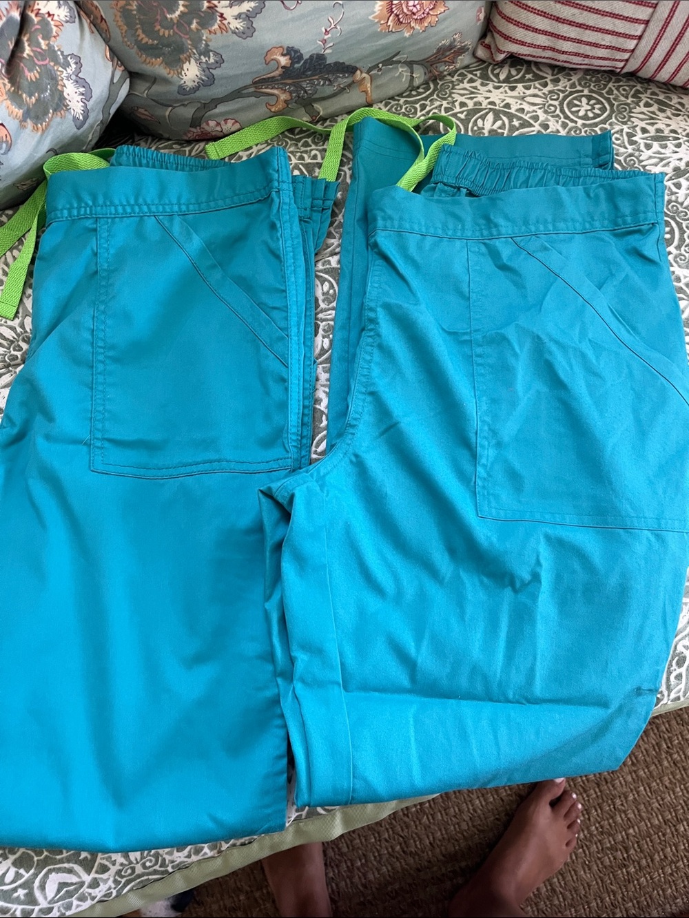 Bright Teal Scrub Pants with Lime Drawstring